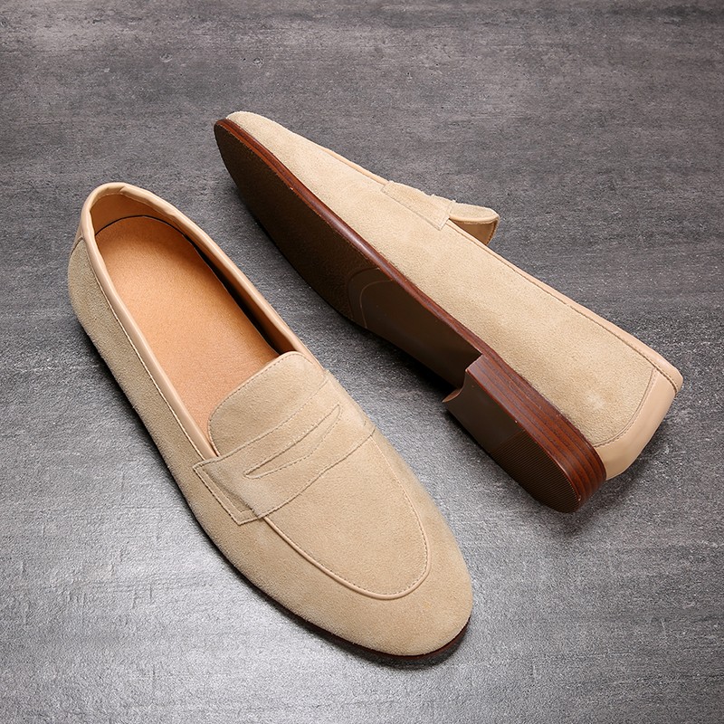 Beige Suede Mens Oxfords Flats Loafers 