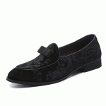 Black Velvet Bow Mens Oxfords Flats Loafers Dappermen Dress Shoes