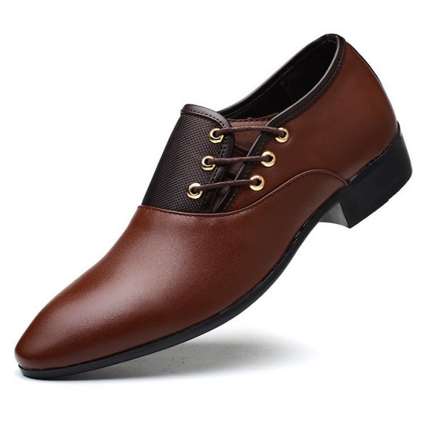 Brown Leather Side Lace Up Oxfords Flats Business Dress Shoes