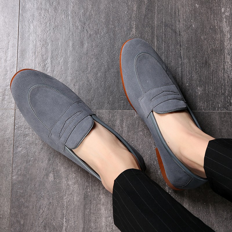 Grey Suede Mens Oxfords Flats Loafers 