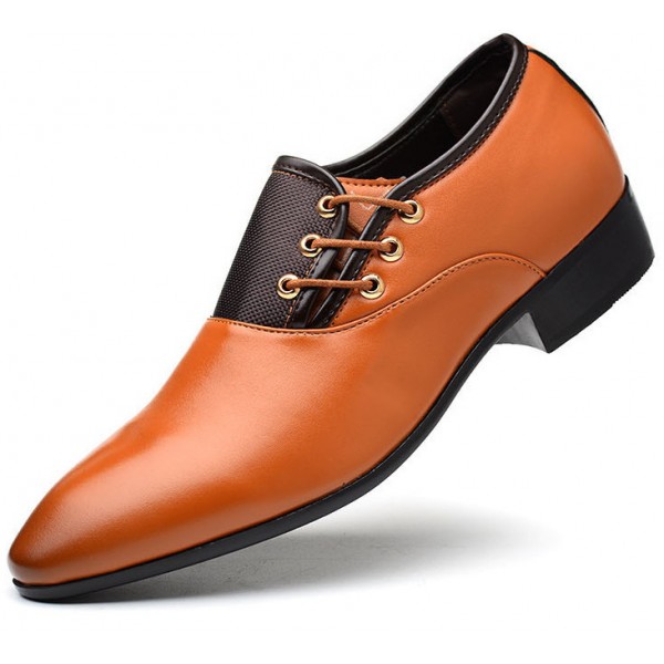 Yellow Leather Side Lace Up Oxfords Flats Business Dress Shoes