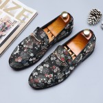 Black Oriental Flowers Horsebit Flats Loafers Dappermen Dress Shoes