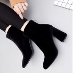 Black Velvet Suede Point Head High Heels Ankle Boots Shoes