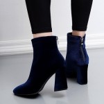 Blue Royal Velvet Suede Point Head High Heels Ankle Boots Shoes