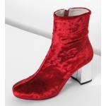 Red Velvet Suede Blunt Head Silver High Heels Ankle Boots Shoes