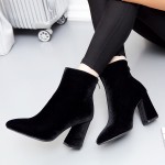 Black Velvet Suede Point Head High Heels Ankle Boots Shoes