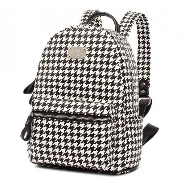 Black White Houndstooth Checkers Gothic Punk Rock Funky Backpack