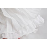 White Goddess Vintage Apricot Short Sleeve Lace Beaded Sexy Pleated Chiffon Dress