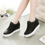 Black Lace Up Crochet Wedges Sneakers Shoes