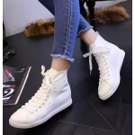 White Lace Up Hidden Wedges Sneakers Shoes