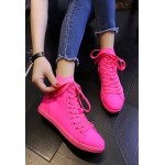 Pink Fushia Shocking Neon Lace Up Hidden Wedges Sneakers Shoes
