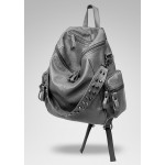 Grey Blunt Studs Soft Lambskin Vintage School Punk Rock Hobo Bag Rider Backpack