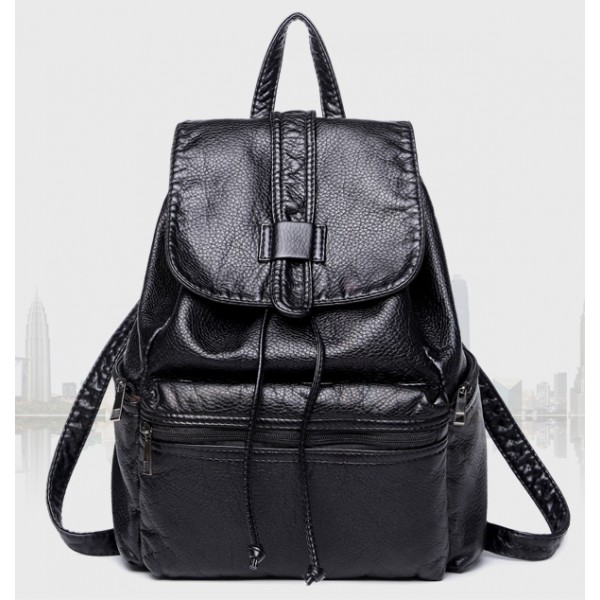 Black Soft Lambskin Vintage School Backpack
