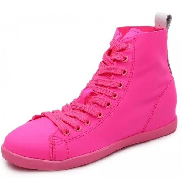 Pink Fushia Shocking Neon Lace Up Hidden Wedges Sneakers Shoes
