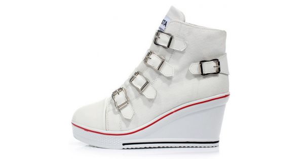 white canvas wedge sneakers
