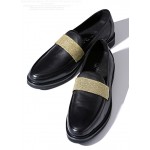 Black Leather Strap Platforms Mens Cleated Sole Oxfords Loafers Dress Shoes