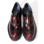 Burgundy Vintage Zipper Platforms Mens Cleated Sole Oxfords Loafers Dress Shoes
