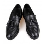 Black Knitted Leather Tassels Platforms Mens Oxfords Loafers Dress Shoes