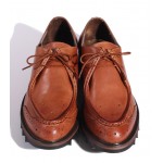 Brown Leather Lace Up Platforms Mens Cleated Sole Oxfords Loafers Dress Shoes