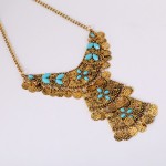 Gold Vintage Blue Stones Tribal Bohemian Ethnic Necklace