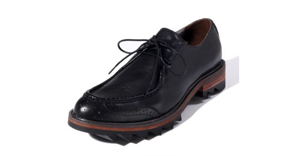 Black Leather Lace Up Platforms Mens Cleated Sole Oxfords 