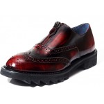 Burgundy Vintage Zipper Platforms Mens Cleated Sole Oxfords Loafers Dress Shoes