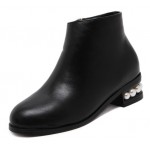 Black Pointed Head Chelsea Ankle Giant Pearls Heels Boots Shoes