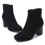 Black Suede Blunt Head High Heels Cuban Ankle Boots Shoes