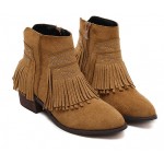 Brown Suede Tassels Fringes Ankle Chelsea Boots Shoes