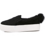 Black Rabbit Fur Pom Sneakers Loafers Flats Shoes