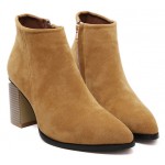 Khaki Brown Suede Pointed Head High Heels Cuban Metal Plate Ankle Boots Shoes