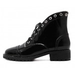 Black Patent Zipper Studs Lace Up Combat Military Punk Rock Boots Shoes