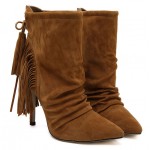 Brown Suede Tassels Fringes High Stiletto Heels Boots Shoes