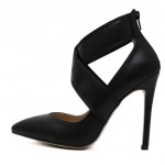 Black Cross Strap Pointed Head High Heels Stiletto Shoes