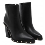 Black Gold Round Studs Pointed Head High Heels Ankle Boots Shoes