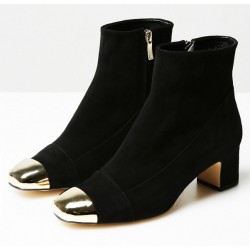 Black Gold Metal Blunt Head Suede High Heels Ankle Boots Shoes