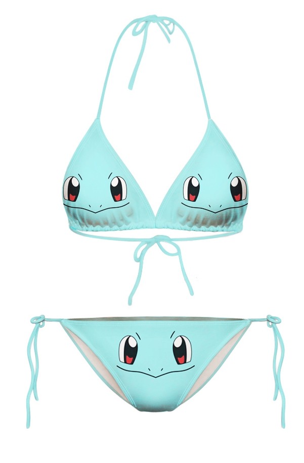 Blue Pokemon Cartoon Two Piece Sexy Bikini Swimwear