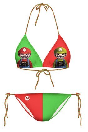 Green Red Mario Luigi Cartoon Two Piece Sexy Bikini Swimwear