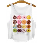 White Colorful Mini Donuts Cropped Sleeveless T Shirt Cami Tank Top 