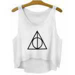 White Deathly Hallows Symbol Cropped Sleeveless T Shirt Cami Tank Top 