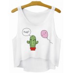 White Hug Kaktus Balloon Cartoon Cropped Sleeveless T Shirt Cami Tank Top 