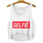 White Red Selfie Cropped Sleeveless T Shirt Cami Tank Top 