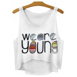 White We are Young Cropped Sleeveless T Shirt Cami Tank Top 