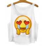White Yellow Face Heart Eyes Tears Emoji Cropped Sleeveless T Shirt Cami Tank Top 