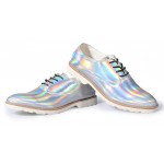 Silver Holographic Laser Mirror Lace Up Mens Oxfords Dress Shoes