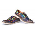 Grey Holographic Laser Mirror Lace Up Mens Oxfords Dress Shoes