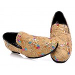 Khaki Beige Colorful Sequins Mens Oxfords Loafers Dress Shoes Flats