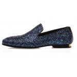 Blue Sequins Glitter Bling Bling Mens Oxfords Loafers Dress Shoes Flats