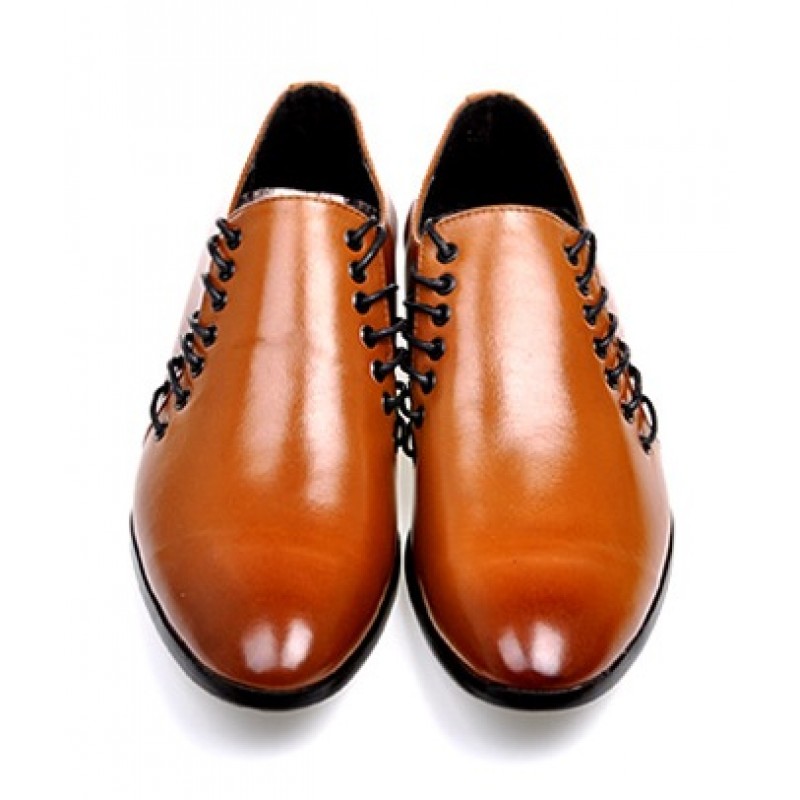 Brown Copper Vintage Leather Lace Up Mens Oxfords Flats Dress Shoes