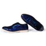 Blue Royal Holographic Laser Mirror Lace Up Mens Oxfords Dress Shoes